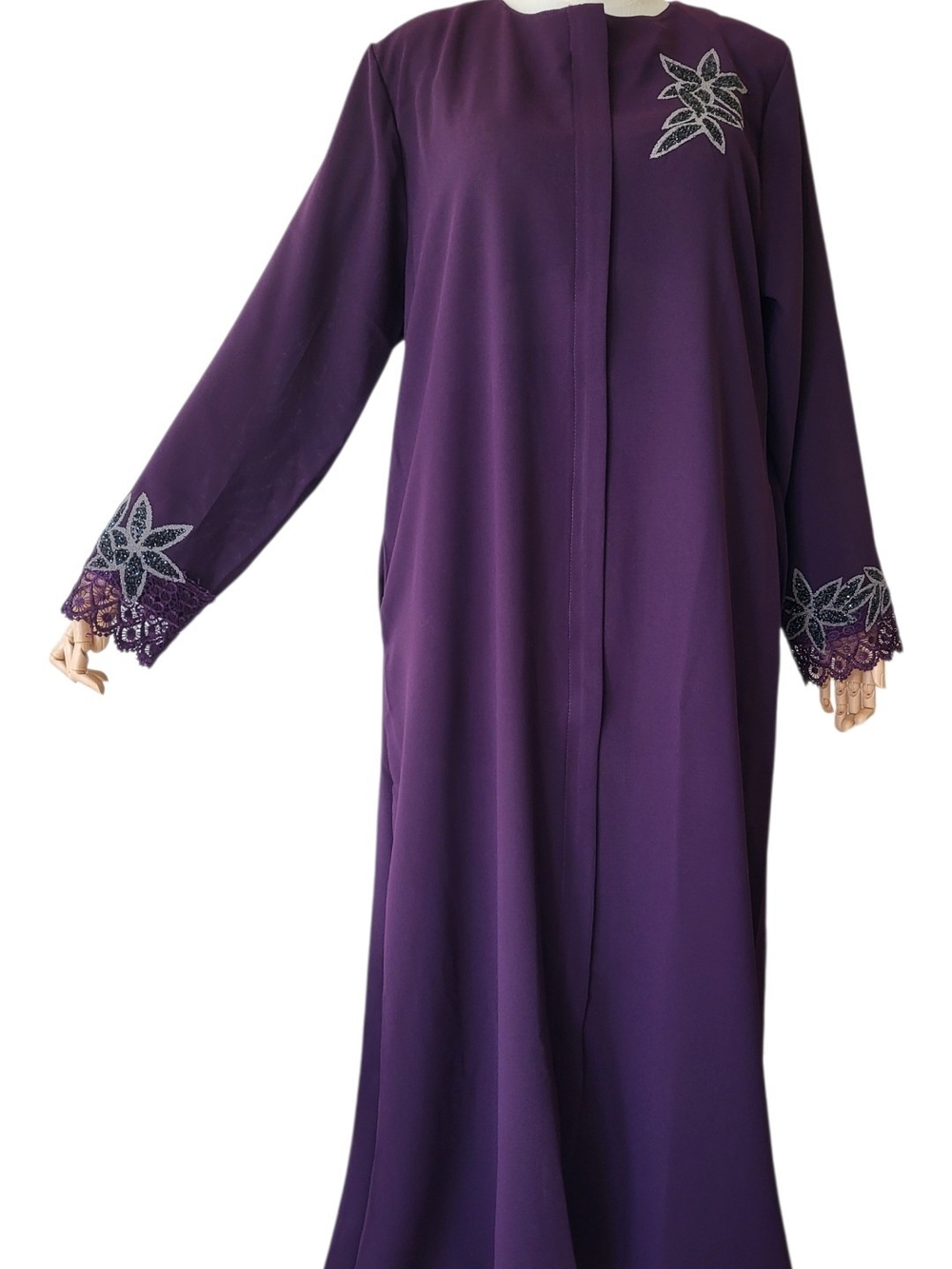Modest ABAYA -Floral Detail Lace Modest Abaya NWT Purple XL - Picture 6 of 8
